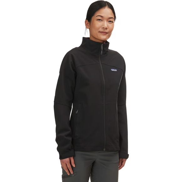 PATAGONIA WOMENS ADZE SOFTSHELL FRONT ZIP JACKET FLEECEBACKED BLACK - Picture 1 of 12